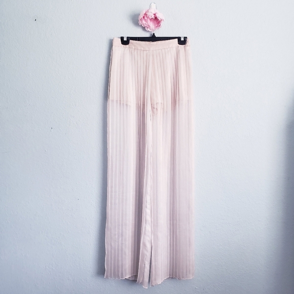 DO+BE Cream Pleated Sheer Wide Leg Pants - Picture 2 of 10